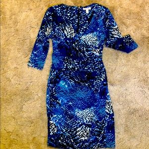 Dana Buchman Faux-Wrap Blue Print Dress Size 6